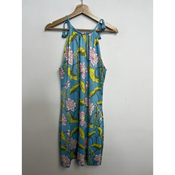 Gretchen Scott Halter Tassel Tie Dress Sz M Mystic Garden NWT Turquoise Floral - Picture 12 of 14